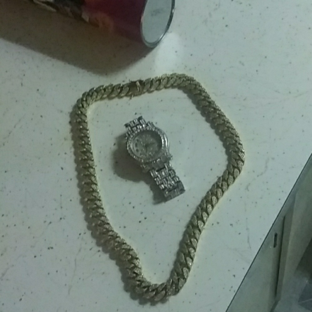 24k gold filled necklace silver diamond watch